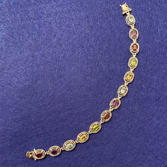 Colorful Multi-Gem & Sterling Silver Bracelet, 7" - Picture 4 of 13